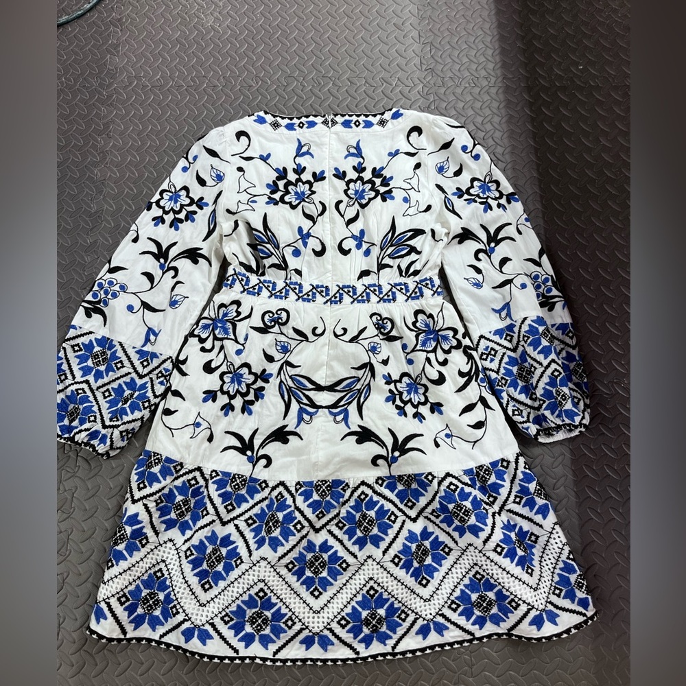Anthropologie Blue and White Patterned Long Sleeve Dress - Picture 3 of 13